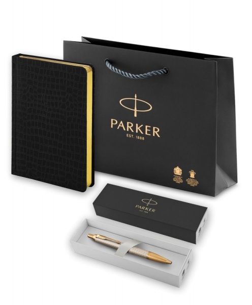 Подарочный набор:Шариковая ручка Parker IM Premium Warm Silver (grey) GT и Ежедневник недатированный А5 черный