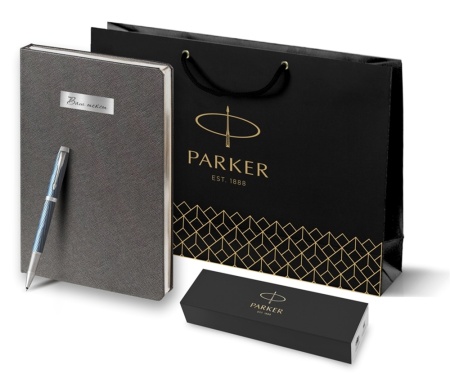 Подарочный набор: Ручка роллер Parker IM Premium T318 Blue Grey CT, цвет чернил черный и  ежедневник серебристого цвета