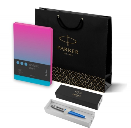 Подарочный набор: Шариковая ручка Parker Jotter Originals Blue Chrom CT и Ежедневник недатир розовый/голубой