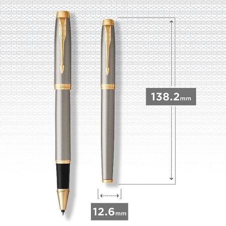 Ручка роллер Parker IM Metal Core Brushed Metal GT, стержень: F, цвет чернил: black, в подарочной упаковке.