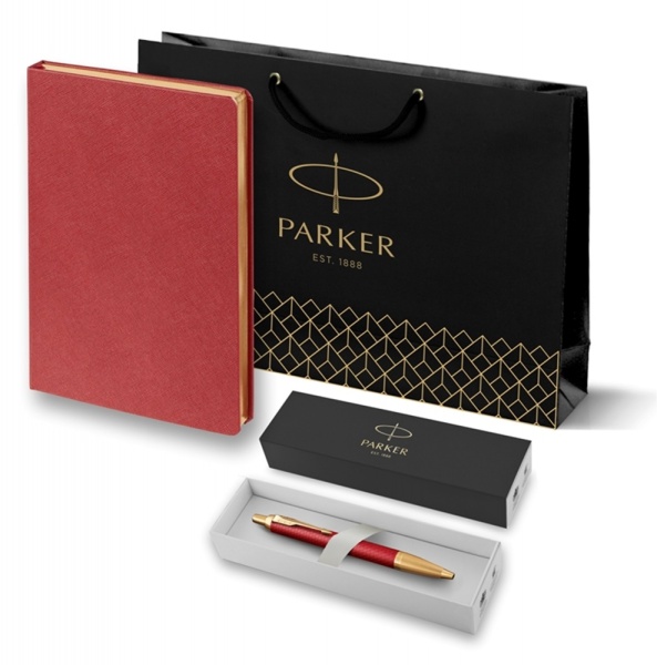 Подарочный набор: Шариковая ручка Parker IM Premium K318 Red GT, цвет чернил синий и красный ежедневник с золотым срезом