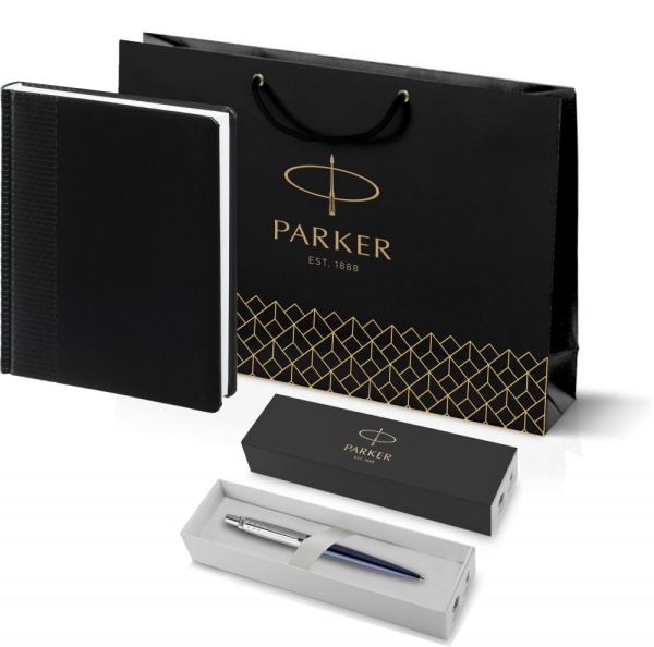 Подарочный набор: Шариковая ручка Parker Jotter Essential, Royal Blue CT и Ежедневник недатированный черный