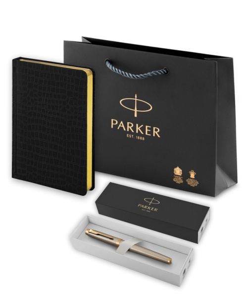 Подарочный набор: Ручка роллер Parker IM Metal Core Brushed Metal GT и Ежедневник недатированный А5 чёрный