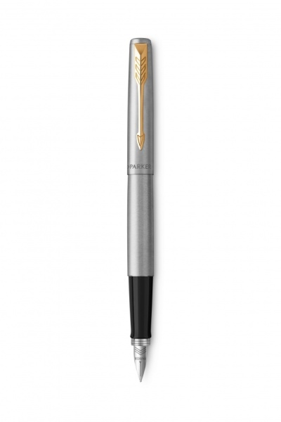 Подарочный набор: Ручка перьевая Parker Jotter Stainless Steel GT и Ежедневник недатированный черный с золотистым срезом