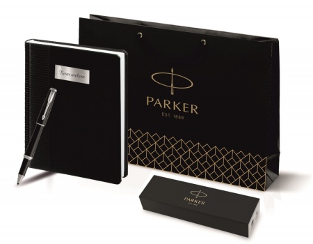 Подарочный набор: Ручка роллер Parker IM Metal Black CT и Ежедневник недатированный черный