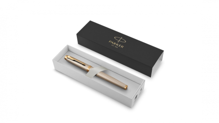 Перьевая ручка Parker IM Premium Warm Silver (grey)  GT, перо: F, цвет чернил: blue, в подарочной упаковке.