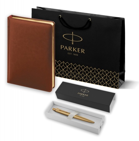 Подарочный набор: Шариковая ручка Jotter XL SE20 Monochrome в подарочной упаковке, цвет: Gold, стержень Mblue и Ежедневник коричневый недатированный