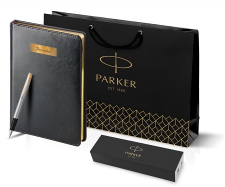 Подарочный набор: Ручка перьевая Parker Jotter Stainless Steel GT и Ежедневник черный недатированный
