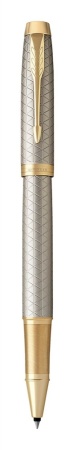 Ручка роллер Parker IM Premium Warm Silver (grey)  GT, стержень: F, цвет чернил: black, в подарочной упаковке.