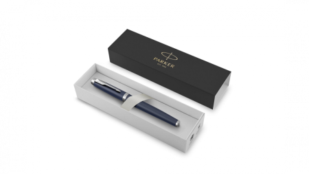 Ручка роллер Parker IM Metal Matte Blue CT, стержень: F, цвет чернил: black, в подарочной упаковке.