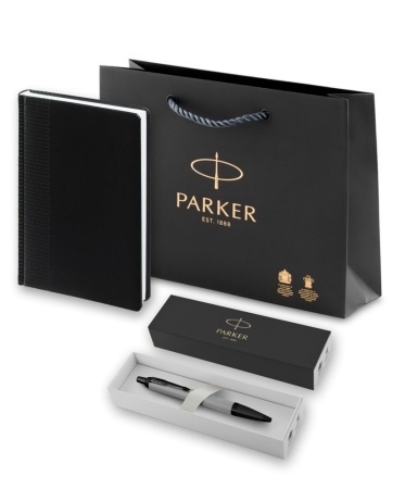 Подарочный набор: Шариковая ручка Parker PK IM MGREY BT , стержень Mblue в подарочной упаковке и Ежедневник  недатированный черный