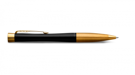 Шариковая ручка Parker Urban (матовый черный лак) Muted Black Gold Finish Trim, стержень: M, цвет чернил: blue, в подарочной упаковке.