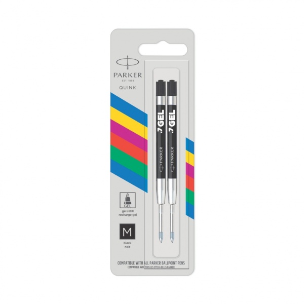 Стержень гелевый Parker Quink Gel, цвет Black, толщина линии M (0.7), в блистере 2 шт.