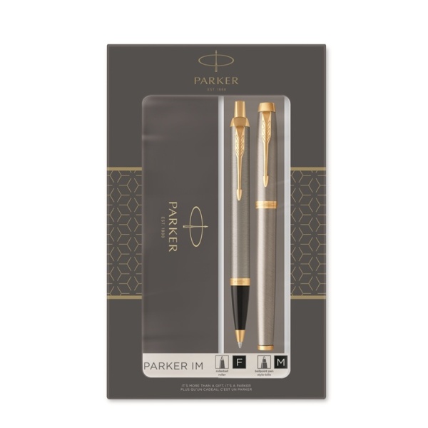 Подарочный набор из 2-х ручек  Parker IM brushed metal  GT роллер+шариковая ручки