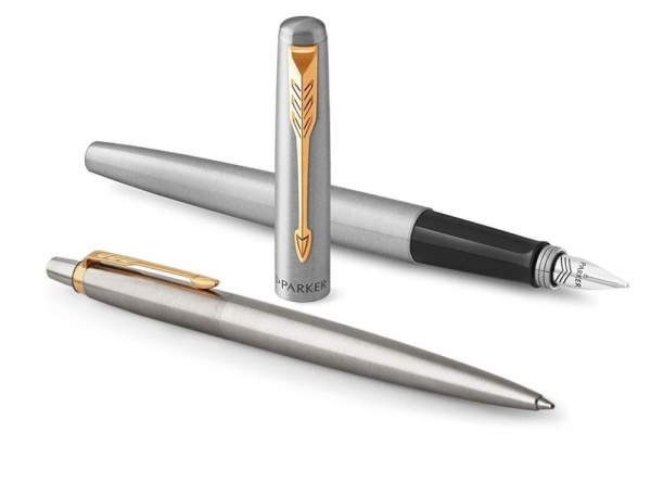 Подарочный набор из 2-х ручек Parker Jotter Stainless Steel GT перьевая и шариковая ручки в подарочной упаковке