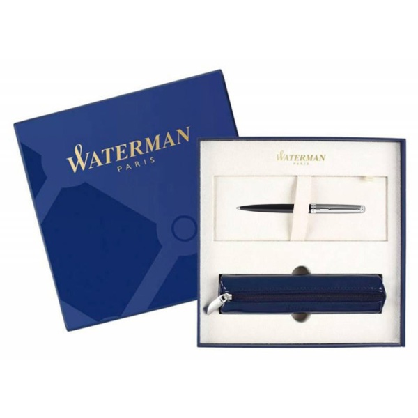 Подарочный набор Шариковая ручка Waterman Hemisphere Entry Point Stainless Steel with Black Lacquer с чехлом на молнии