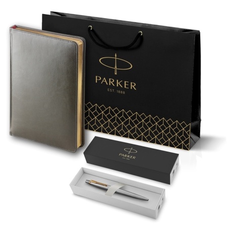 Подарочный набор: Ежедневник серый  и Шариковая ручка Parker Jotter Essential, St. Steel GT
