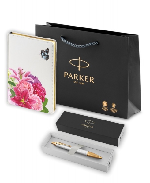 Подарочный набор: Шариковая ручка Parker IM Premium K318 Pearl GT и Ежедневник недатированный белый