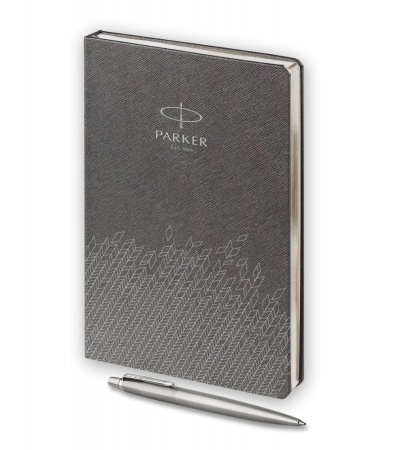 Подарочный набор: Шариковая ручка Parker Jotter Essential, St. Steel СT и Ежедневник  недатированный, серый