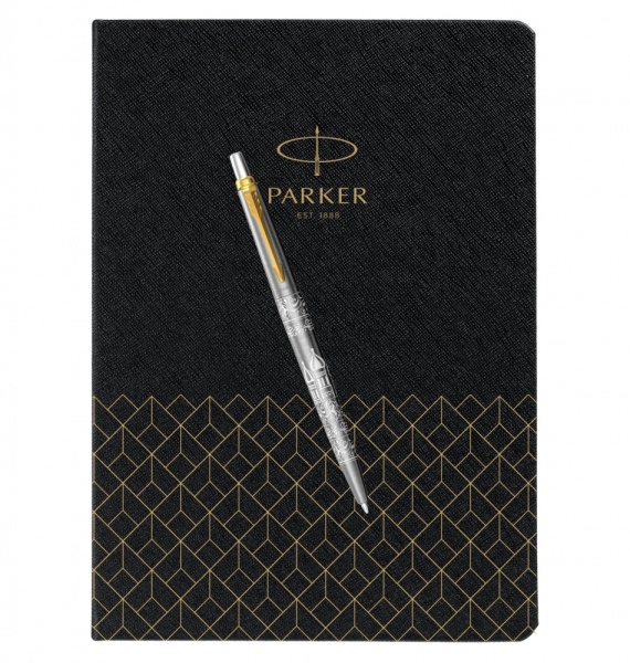 Подарочный набор: Шариковая ручка Parker Jotter Russia SE, цвет: St. Steel GT и Ежедневник  недатированный, чёрный