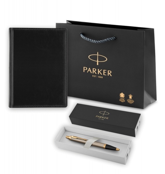 Подарочный набор: Ежедневник недатированный и Шариковая ручка Parker IM Metal, цвет: Brushed Metal GT