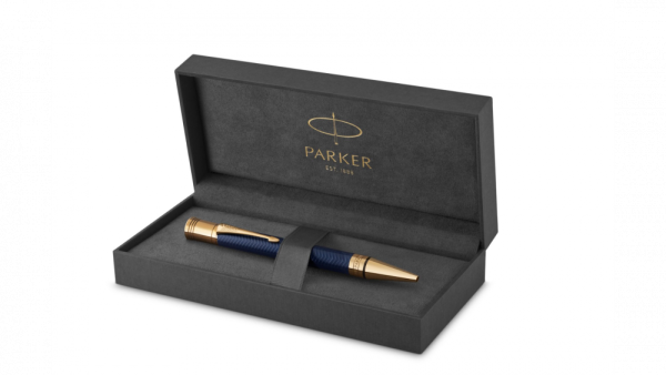 Шариковая ручка Parker  Duofold Prestige Blue Chevron GT, стержень: M, цвет чернил: black, в подарочной упаковке.