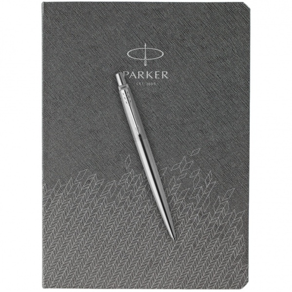 Подарочный набор: Шариковая ручка Parker Jotter Essential, St. Steel СT и Ежедневник  недатированный, серый