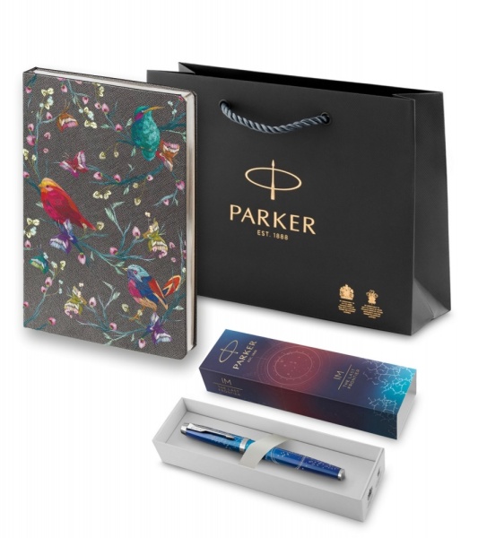 Подарочный набор: Ручка-роллер Parker IM Royal SE The Last Frontier Deep Sea CT,чернила:Black и Ежедневник недатированный, серый.