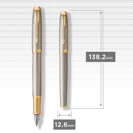 Перьевая ручка Parker IM Premium Warm Silver (grey)  GT, перо: F, цвет чернил: blue, в подарочной упаковке.