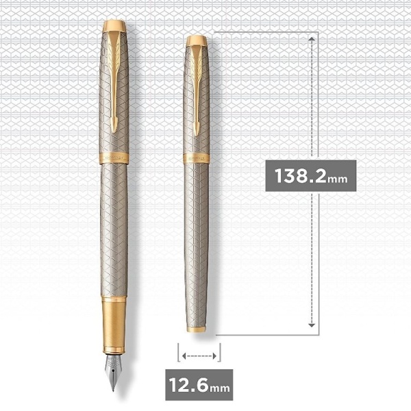 Перьевая ручка Parker IM Premium Warm Silver (grey)  GT, перо: F, цвет чернил: blue, в подарочной упаковке.