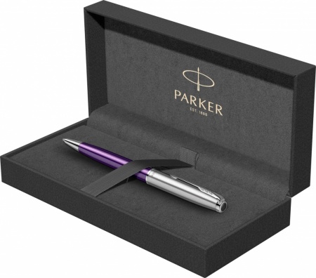 Шариковая ручка Parker Sonnet Essentials Violet SB Steel CT, цвет чернил black, перо: M, в подарочной упаковке.