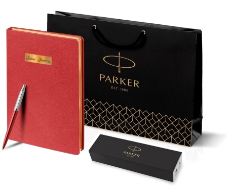 Подарочный набор: Ежедневник красный недатированный  и Шариковая ручка Parker Jotter Essential, Kensington Red CT, стержень: Mblue