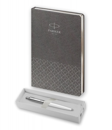 Подарочный набор: Шариковая ручка Parker Jotter K60, цвет: White и Ежедневник  недатированный, серый