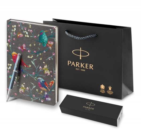 Подарочный набор: Ручка роллер Parker IM Premium T318 Blue Grey CT F черные чернила и Ежедневник недатированный, серый