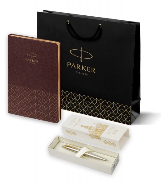 Подарочный набор: Шариковая ручка Parker Jotter Russia SE, цвет: St. Steel GT и Ежедневник  недатированный, коричневый