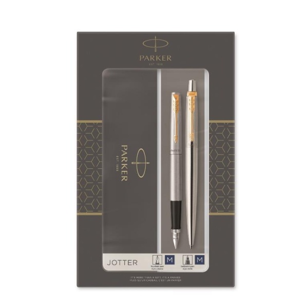 Подарочный набор из 2-х ручек Parker Jotter Stainless Steel GT перьевая и шариковая ручки в подарочной упаковке