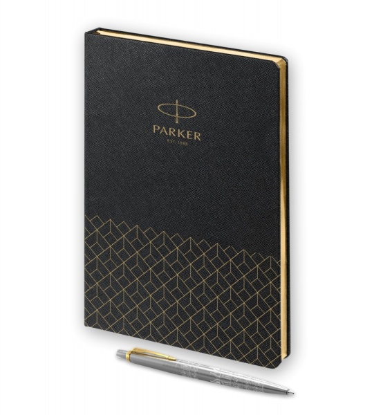 Подарочный набор: Шариковая ручка Parker Jotter Russia SE, цвет: St. Steel GT и Ежедневник  недатированный, чёрный