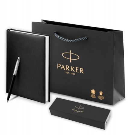 Подарочный набор: Шариковая ручка Parker Jotter K60, цвет: Black, стержень: Mblue, в подарочной упаковке и черный недатированный ежедневник