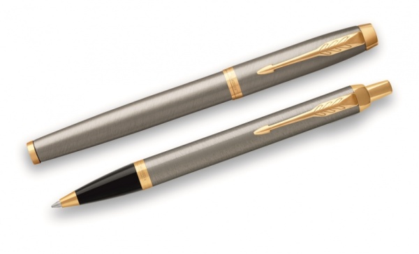 Подарочный набор из 2-х ручек  Parker IM brushed metal  GT роллер+шариковая ручки