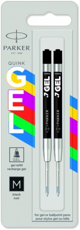 Стержень гелевый Parker Quink Gel, цвет Black, толщина линии M (0.7), в блистере 2 шт.