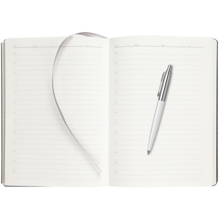 Подарочный набор: Шариковая ручка Parker Jotter K60, цвет: White и Ежедневник  недатированный, серый