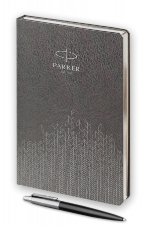 Подарочный набор: Шариковая ручка Parker Jotter Essential, Satin Black CT и Ежедневник  недатированный, серый