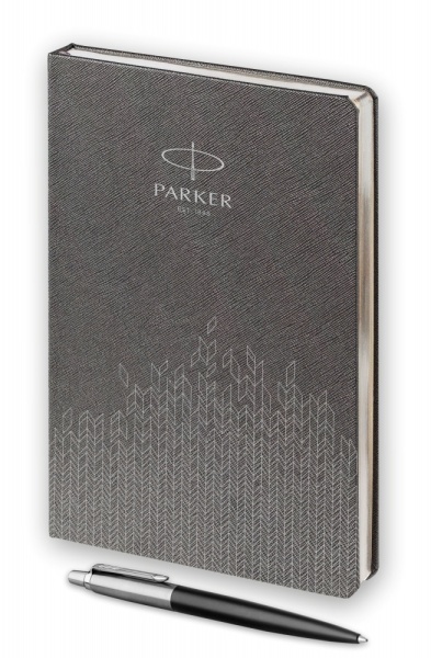 Подарочный набор: Шариковая ручка Parker Jotter Essential, Satin Black CT и Ежедневник  недатированный, серый
