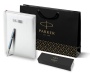 Подарочный набор: Ручка роллер Parker IM Premium T318 Blue Grey CT, цвет чернил черный и  ежедневник серебристого цвета