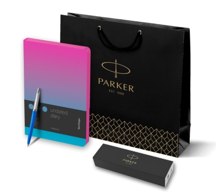 Подарочный набор: Шариковая ручка Parker Jotter Originals Blue Chrom CT и Ежедневник недатир розовый/голубой
