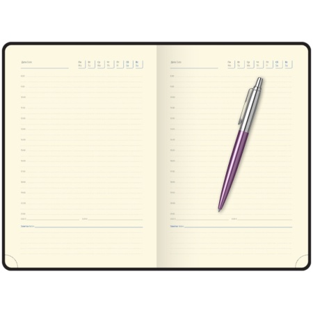 Подарочный набор: Шариковая ручка Parker "Jotter Victoria Violet Chrome CT" и Ежедневник недатир., черный/лаванда, с резинкой