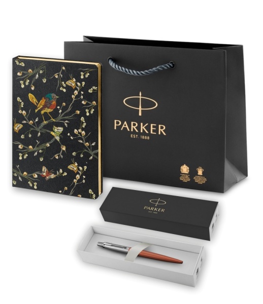 Подарочный набор: Шариковая ручка Parker Jotter Essential Chelsea Orange CT и Ежедневник недатированный, черный.