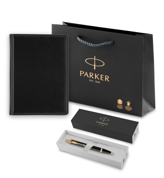 Подарочный набор: Ежедневник недатированный и Шариковая ручка Parker IM Metal, цвет: Black GT