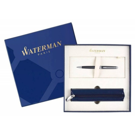Подарочный набор Шариковая ручка Waterman Hemisphere, цвет: MattBlack CT, стержень: Mblue с чехлом на молнии