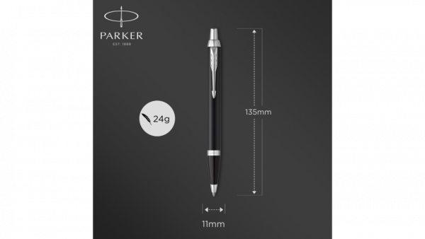 Шариковая ручка Parker IM Mat Black CT лак матовый, стержень: M, цвет чернил: blue, в подарочной упаковке.